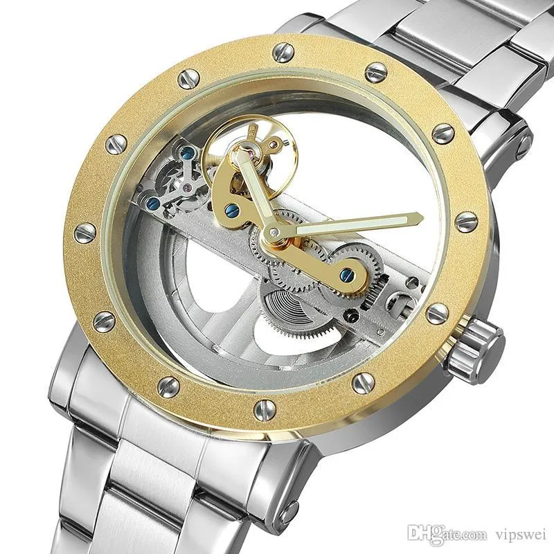 Men's Original Hollow Dial watch Luxury Swiss Men Automatic Mechanical Tourbillon Transparent bottom Dive stainless steel Brands watche