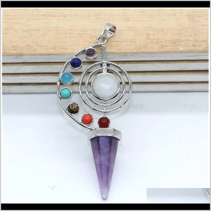 reiki healing pendulums 7 chakra cone natural stones pendant amulet crystal meditation hexagonal pendulum for men women qylljd