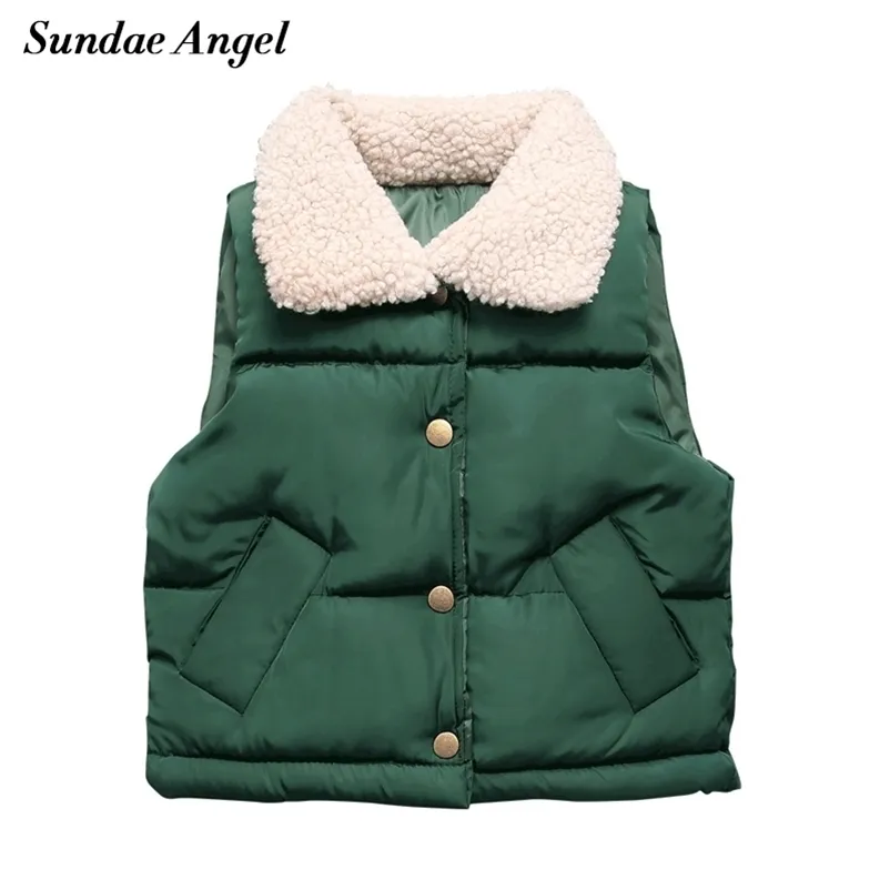 Sundae ängel förtjockad väst vinter pojke teddy velvet krage varm tjejer väst barn solid gilet file barn västar kläder 211203