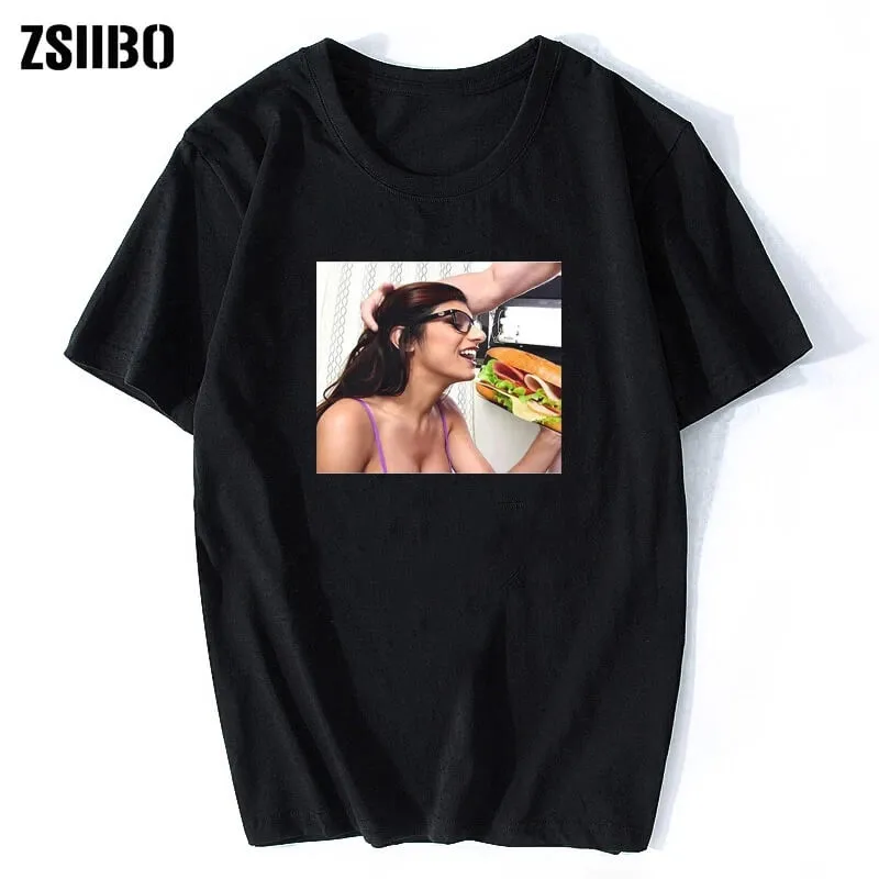 Mia Khalifa Sexy T-Shirt Summer Male Short Sleeve O-neck Cotton Tshirt Hip Hop Tees Tops Harajuku Streetwear Black Homme Unisex283c