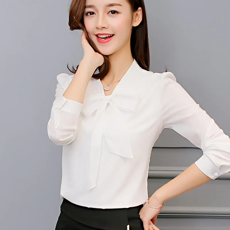 Mulheres Blusa Branco Verão Verão Outono Moda Coreana Trabalho