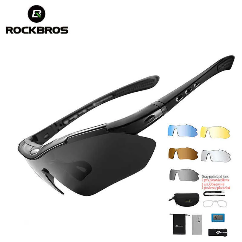 Rockbros Spolaryzowane Sporty Mężczyźni Okulary Road Rowerowe Okulary Rower Mountain Bike Rower Ochrona Gogle Okulary 5 Obiektyw 211014