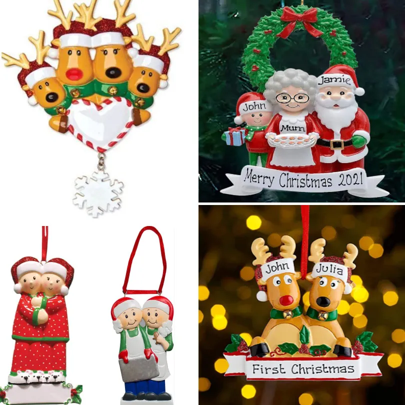 Resina Ciervos personalizados Familia de 2 3 4 5 6 7 y 8 Ornamento de árbol de Navidad 2021 Lindo Santa Ciervos de invierno Año de regalo de invierno Familias Durables Decoraciones de Navidad Set gratis DHL HH21-612