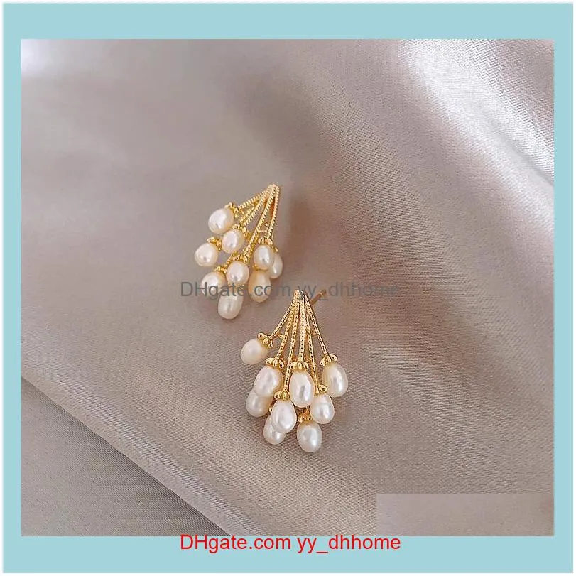 Korean Fashion Jewelry High-end Handmade Freshwater Pearl Earrings Elegant Women`s Party Stud