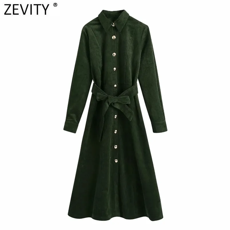 Women Elegant Single Breasted Long Sleeve Bow Sashes Slim Shirt Dress Office Ladies Corduroy Business Vestidos DS4736 210420