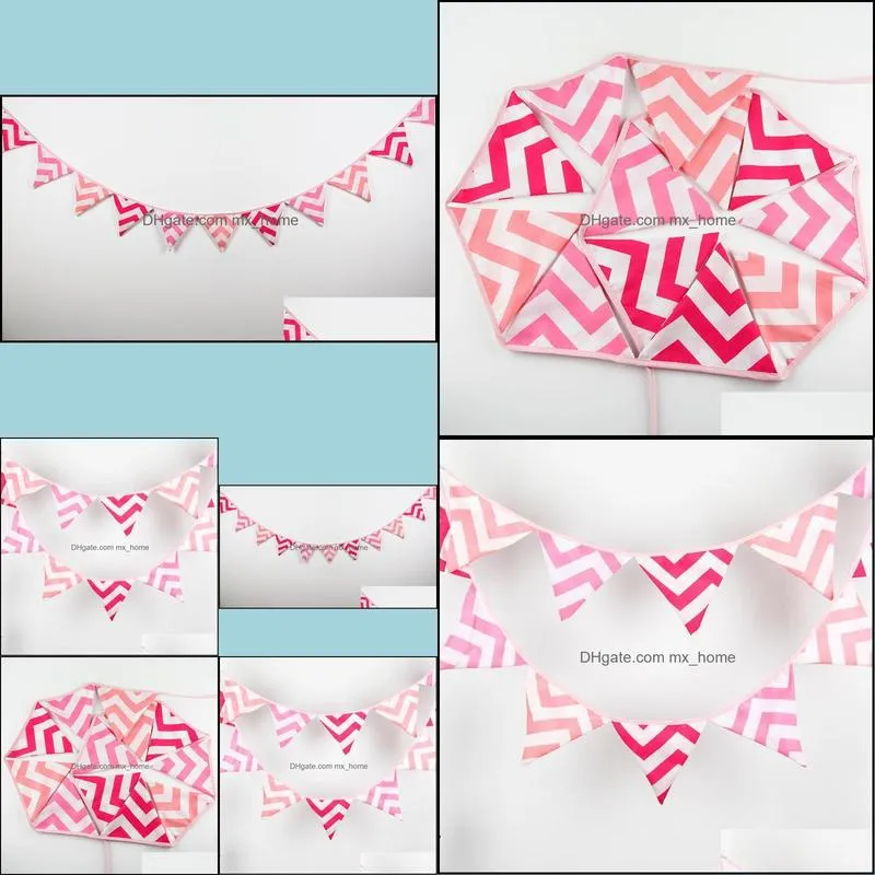 Wholesale- 3.2M Pink Wave Fabric Bunting Flags Handmade Personality Wedding Birthday Party Decoration Banner Customize Garland1