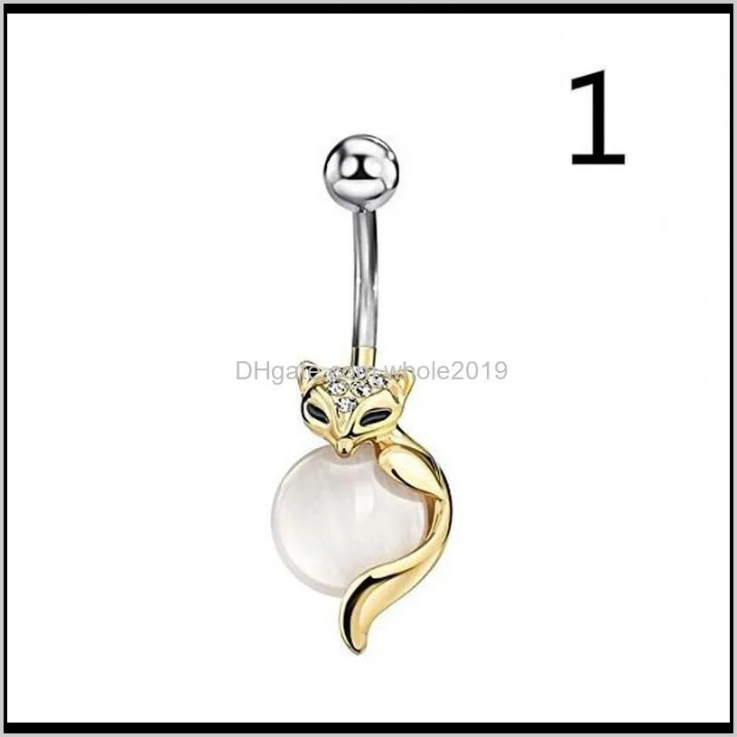 women cute sexy crystal fox dangle pink belly button bar navel ring surgical steel body piercing opal shape jewelry gifts