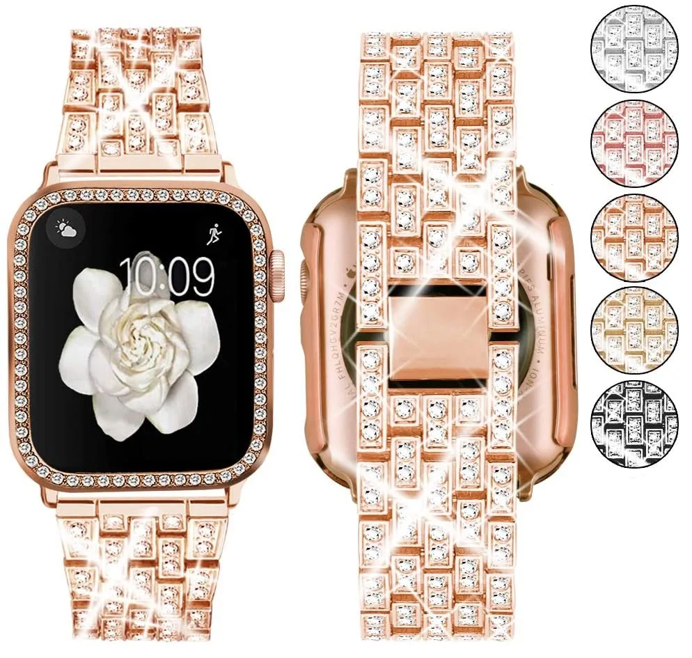 Femmes Bling Diamond Strap pour Apple Watch Band 44mm 40mm Bracelet de montre en métal Bandes 42mm 38mm