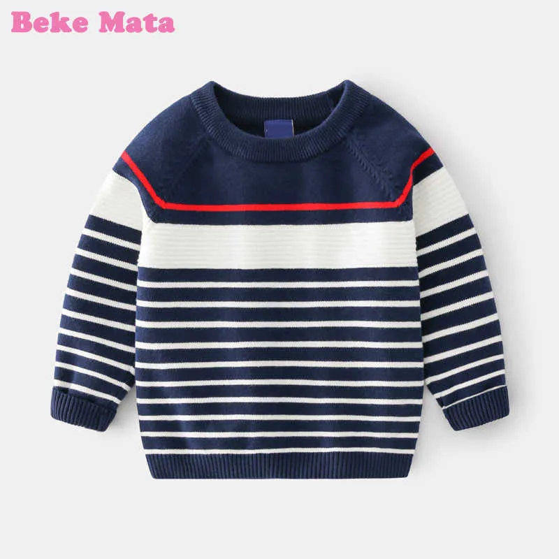 Beke Mata baby pojke tröja 2021 Höst randig toddler toppar pullover cotton stickade barn tröjor för pojkar barn kläder y1024