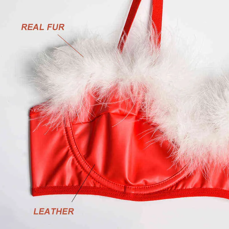 NXY sexy setChristmas Gift Real Feather Underwear Red Sensual Lingerie Woman Sets Sexy Erotic Bra Underwire Bralet Push Up Leather Intimate 1127