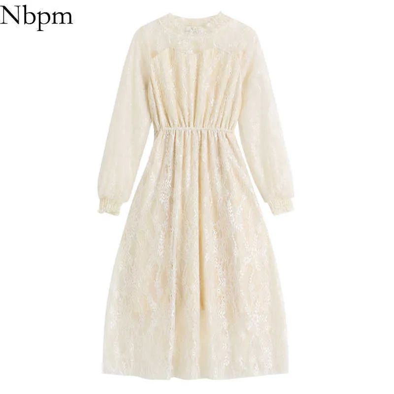 Nbpm Women Sweet Fashion With Trims Tulle Petal Sleeve Women's Dress Elegant Stand Collar Vestidos Mujer Party Chic 210529