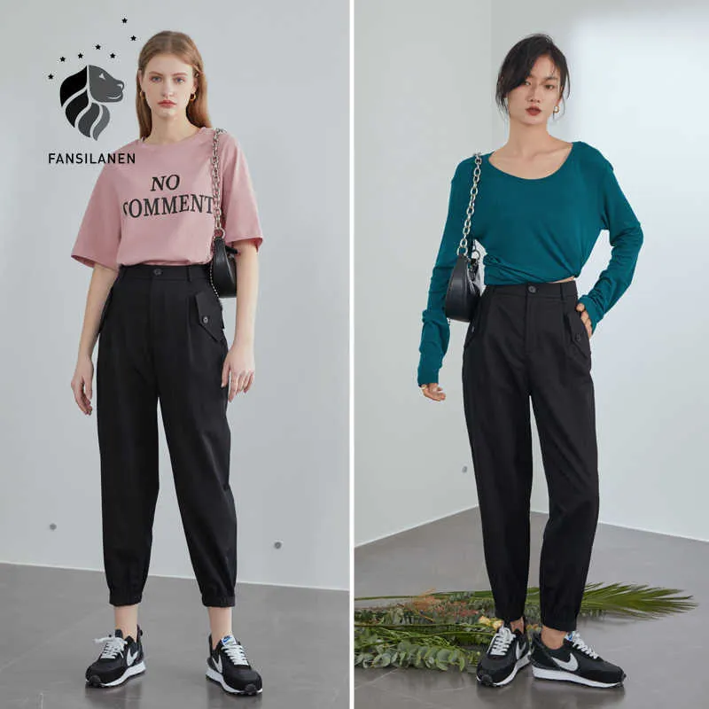 Fansilanen zwart losse balk overalls vrouwen lente negen punt casual broek oversize druppel 210607