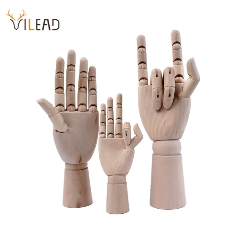VILEAD Wooden Hand Figurines Rotatable Joint Model Drawing Sketch Mannequin Miniatures Office Home Desktop Room Decoration 210924