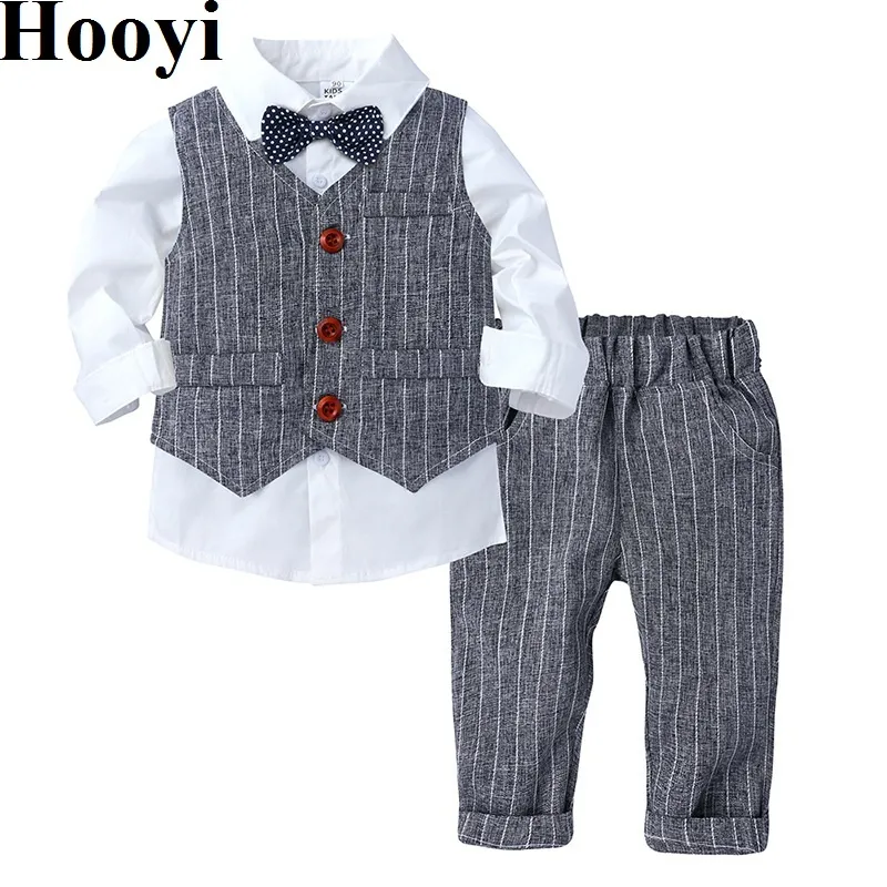 봄 소년들은 어린이 스트라이프 조끼 셔츠 아기 롱 바지 아이들이 옷을 턱시도 210413의 옷을 입는다.