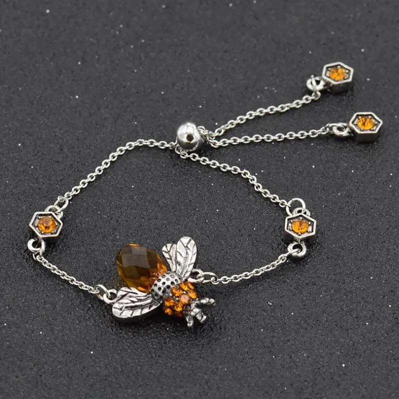Link, catena Simpatici braccialetti con ciondoli a forma di ape in zirconi cubici per donna Bracciale in cristallo dorato Gioielli Femme animali regolabili