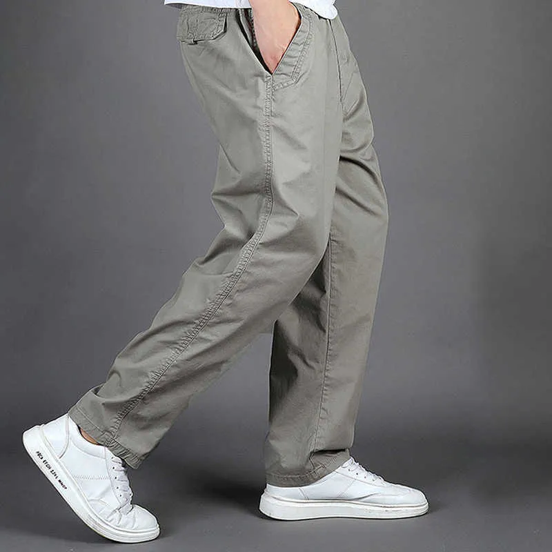 Spring and summer Men Trousers Casual Solid Color Cargo Pants Loose Joggers Elastic Fitness Running Pants Straight Overalls X0723