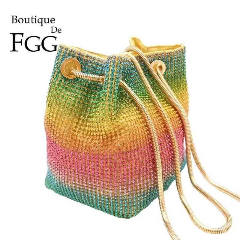 Totes Fashion Bag Tote Boutique De Fgg Rainbow Women Mini Chain Shoulder Purses and Handbags Crystal Clutch Evening s Strass Party Crossbody 1130