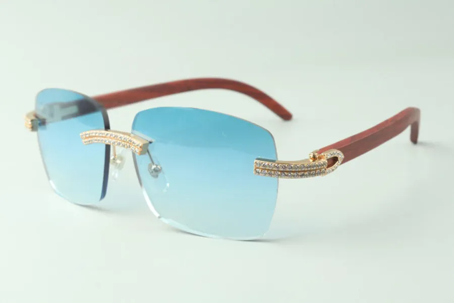 Direct sales double row diamond sunglasses 3524025 with original wooden temples designer glasses, size: 18-135 mm