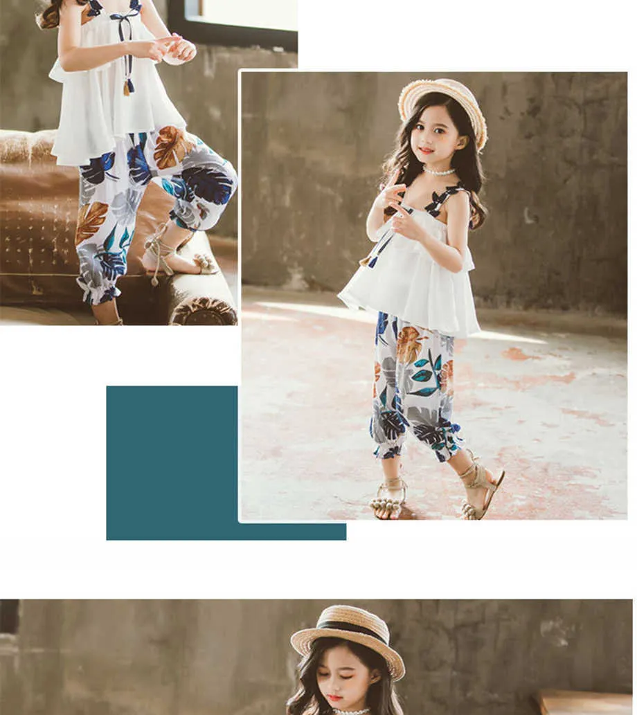 2020 Girls Fashion Set: Chiffon Suspenders And Floral Pants Summer Outfits  For Ages 4 12 X0902 From Nickyoung06, $12.05