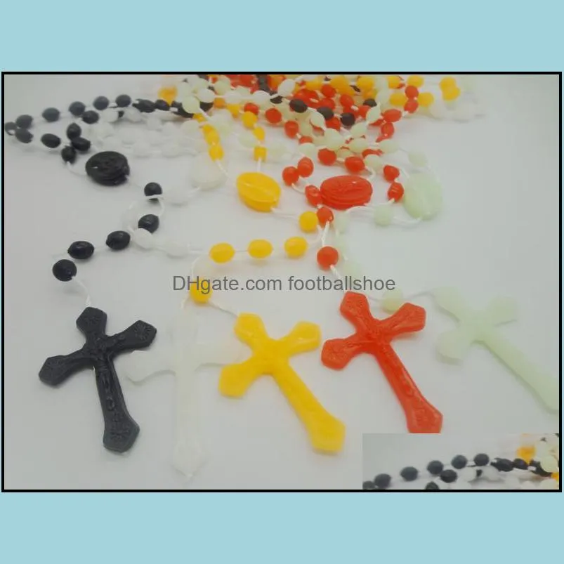Catholic Rosary Necklace Plastic Rosary Religious Jewelry Jesus Cross Crucifix Pendant Necklaces Night Lumious Necklace 5886
