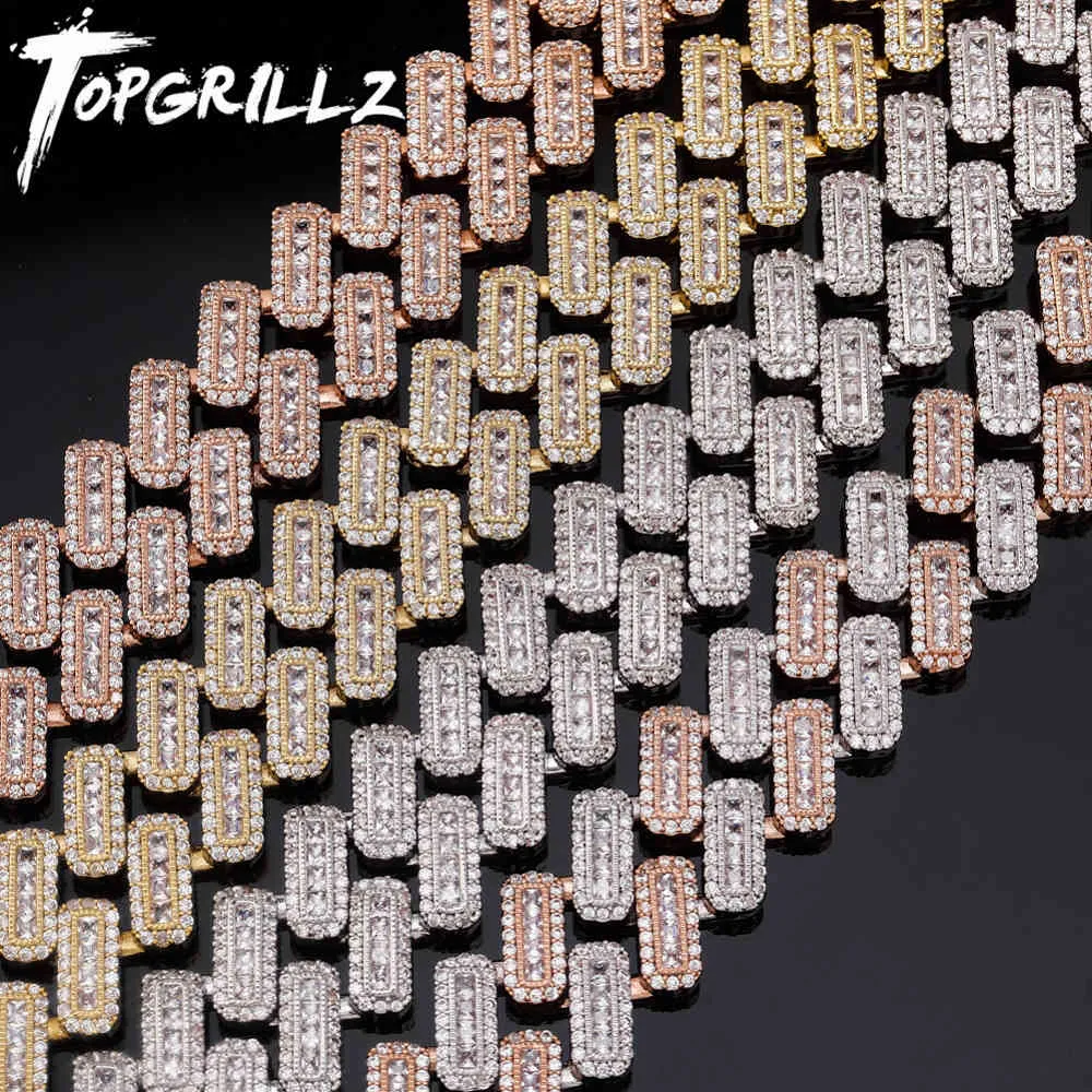 Topgrillz 20mm 마이애미 스퀘어 버클 쿠바 목걸이 아이스 아아 + CZ 지르콘 체인 힙합 보석 남자 목걸이 선물 X0509