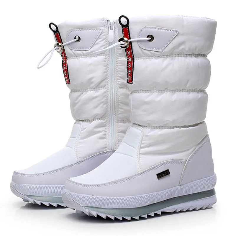 Stiefel Winter Schnee Frauen hohe Röhrchen Baumwolle verdickte wasserdichte Nicht-Rutsch-Plus-Samtgröße Schuhe