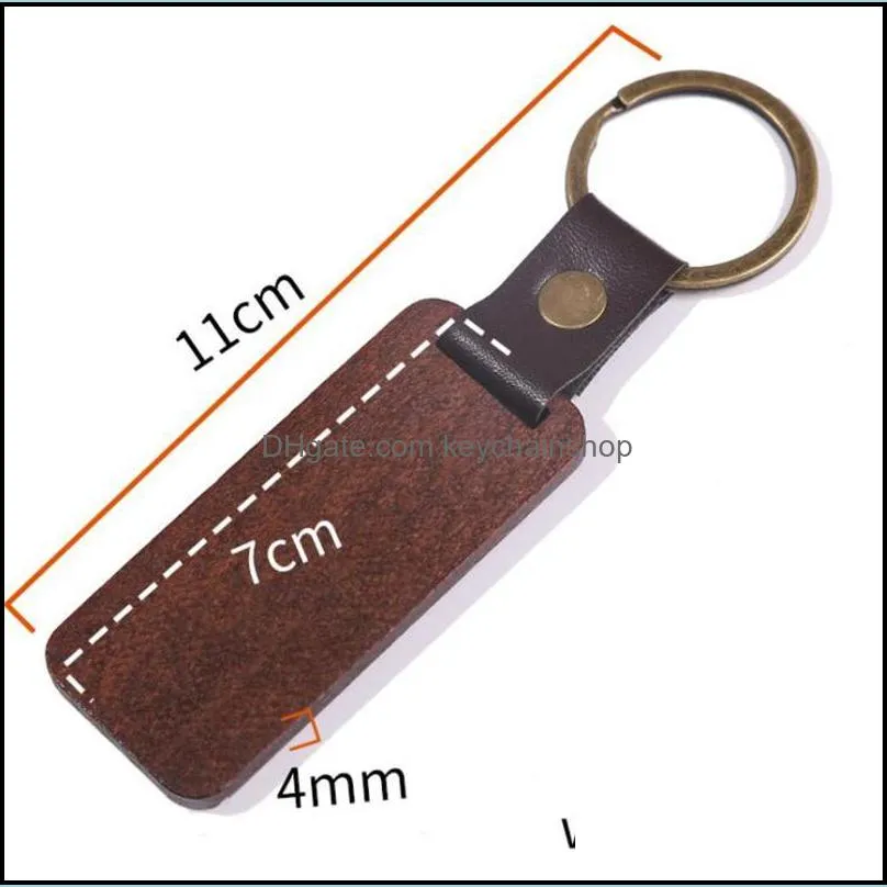 Wooden Personalize Keychains blanks for engraving Handmade leather keychain Round Rectangle Wood Luggage Decoration Key Ring DIY Thanksgiving Father`s Day