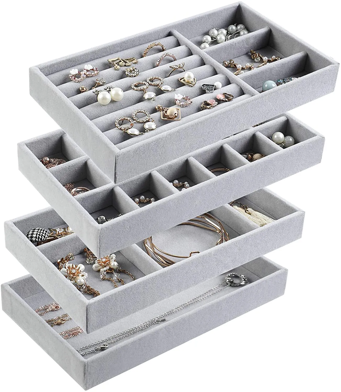 4 stks / partij sieraden organizer fluwelen sieraden opslag lade display ring armband ketting opbergdoos showcase lade