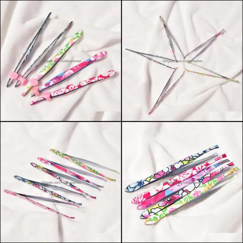 Stainless Steel Tweezers Cosmetic Eye Brow Eyelash Trimmer Clip Tool Eyebrow Face Hair Removal Makeup Flower Pattern