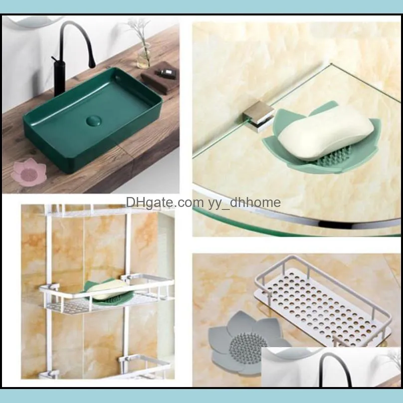 Draining Soap Dish Box Plate Lotus Shape Silicone Box soap Holder Portable Soap Dishes