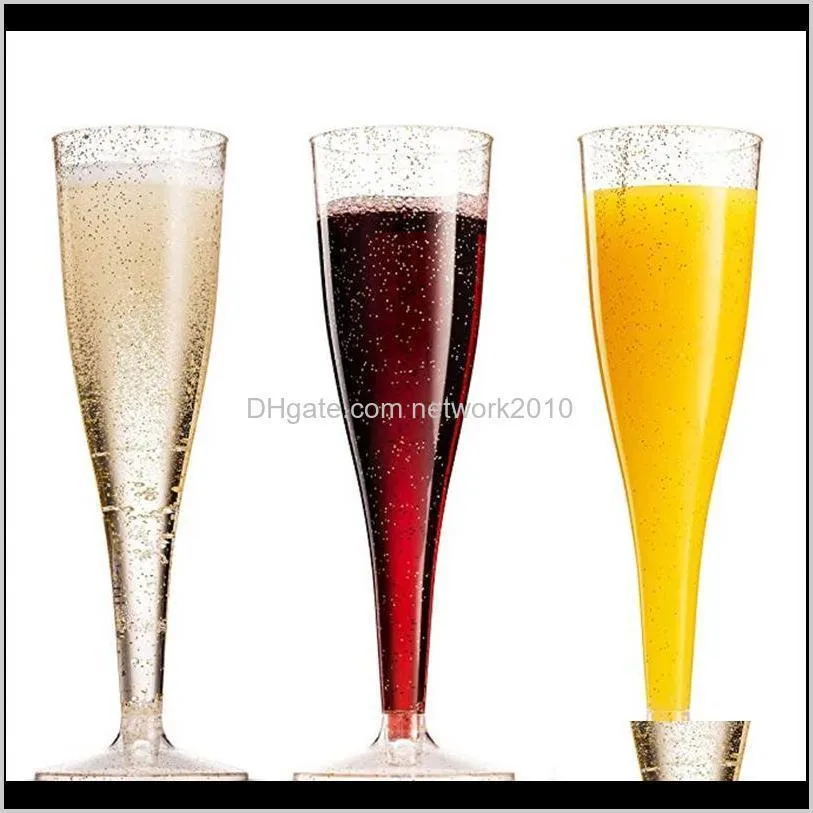 gold glitter plastic champagne flutes clear plastic toasting goblet disposable wedding party cocktail cups birthday party cuisine cup