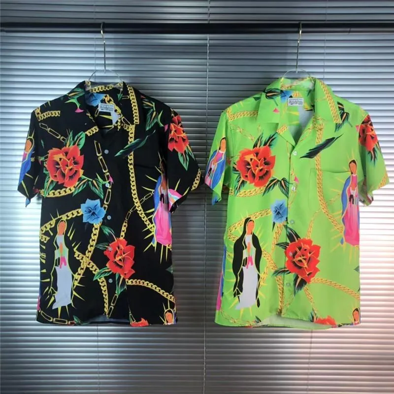 Chemises décontractées pour hommes Wacko Maria Hawaii Chemise Impression numérique Hommes Femmes 1: 1 Version supérieure Tees Mode Streetwear
