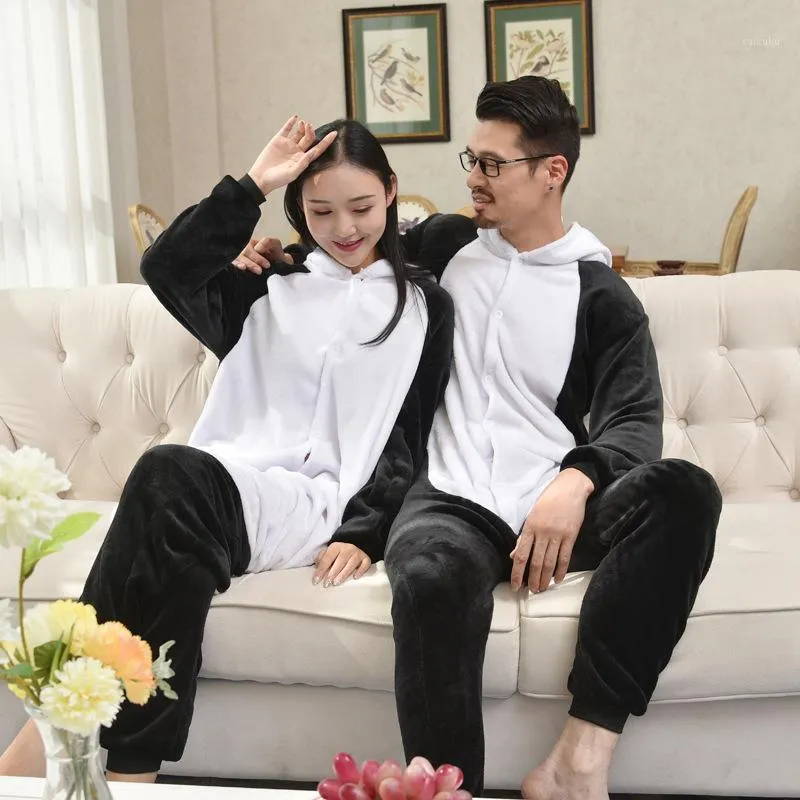 Men's Tracksuits 2021 Autumn And Winter Flannel Couple Pajamas Cartoon One-piece Long-sleeved Thickened Version Of Women's Costume Bath