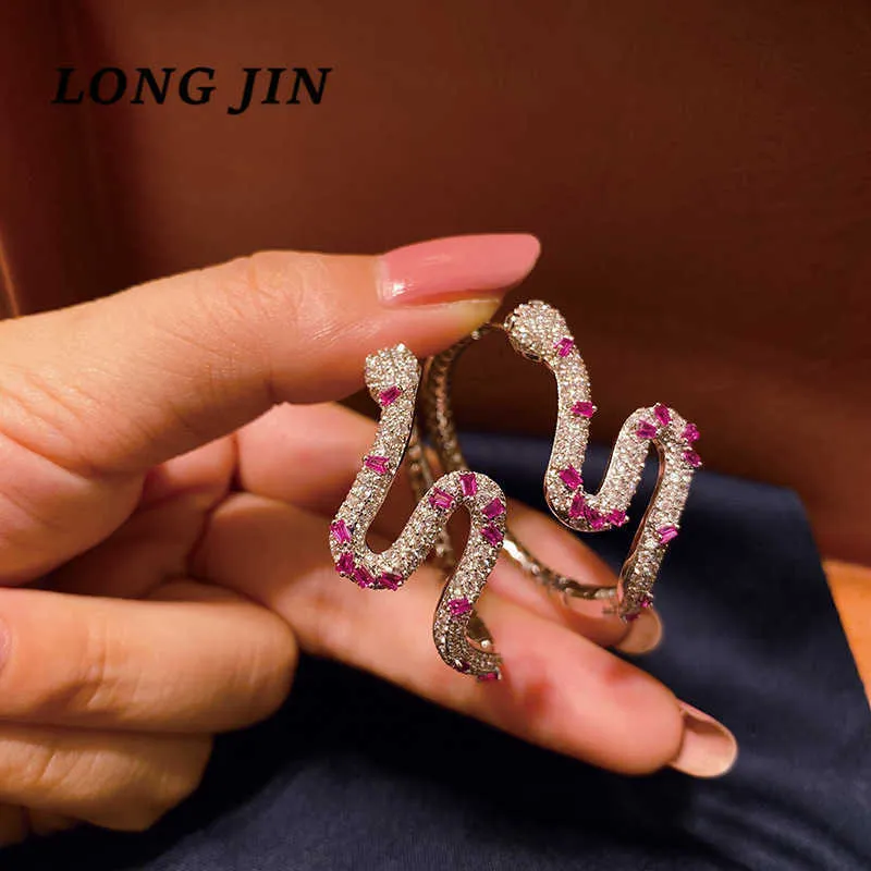 2021 Gold Red Zircon Snake Earring Winding Women Retro Shiny Design Punk Trend Cool Luxury Party Banquet Jewelry Gift