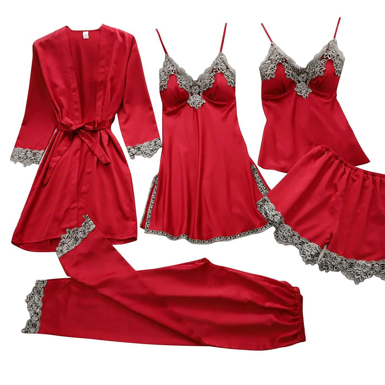 Pyjama Satin Femme Dentelle - Chemise De Nuit Élégante Manches Courtes Col V - Tenue De Chambre Luxueuse