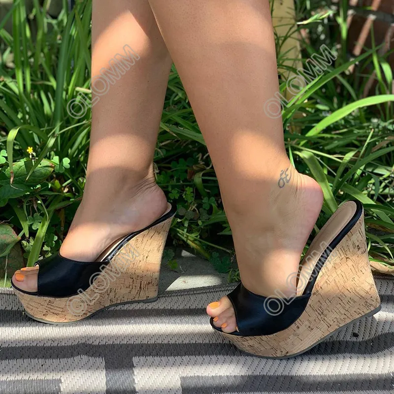 Olomm New Fashion Women Summer Mules Sandals Slippers Wedges Heels Peep Toe  Classics Black Casual Shoes Women US Plus Size 5 20 From 55,21 € | DHgate
