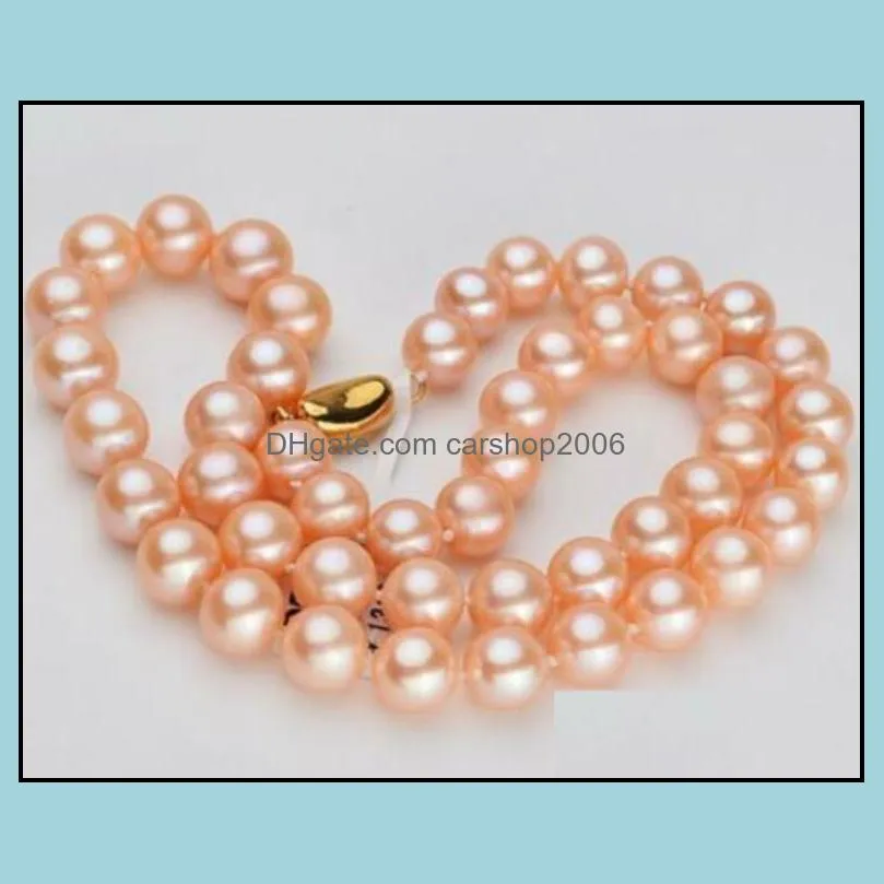 9-10mm Pink Natural Pearl Beaded Necklace 18inch 14k Gold Clasp Women`s Gift