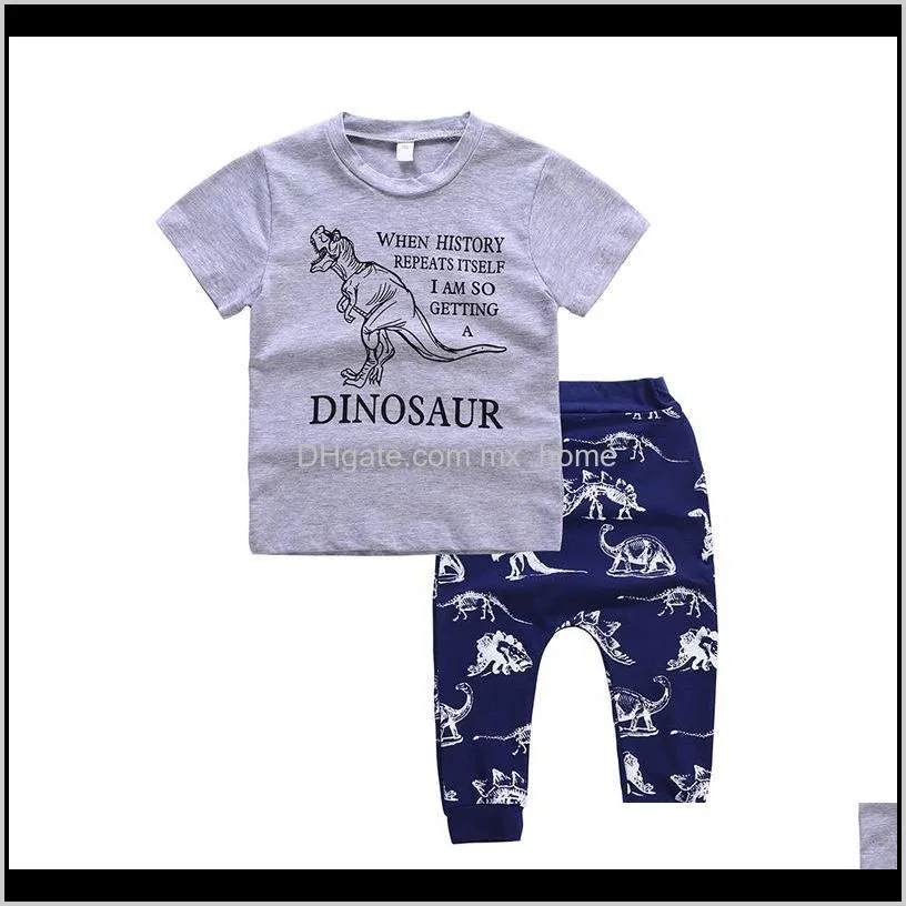 boys dinosaur t-shirt pants two-piece clothing sets short sleeve dinosaur shirt dinosaur pants kids summer outfits 2-6t