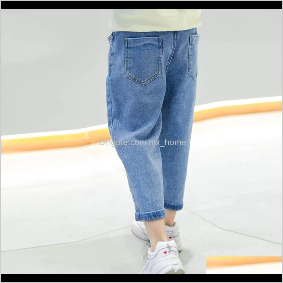 jeans girl solid color girl`s jeans elastic waist jeans for children casual style clothes for girls 6 8 10 12 14 201204