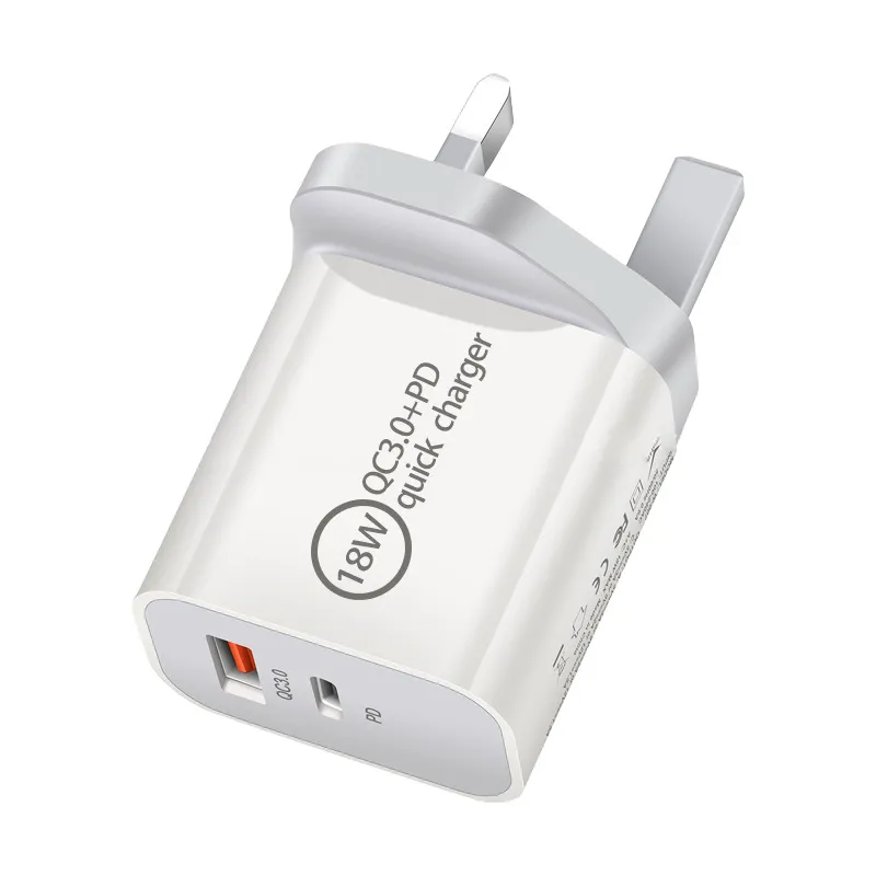 18W snabb USB-laddare Typ C PD Snabbladdning för smartphone EU US-kontakt med QC 3.0 Cell Phone Laddare