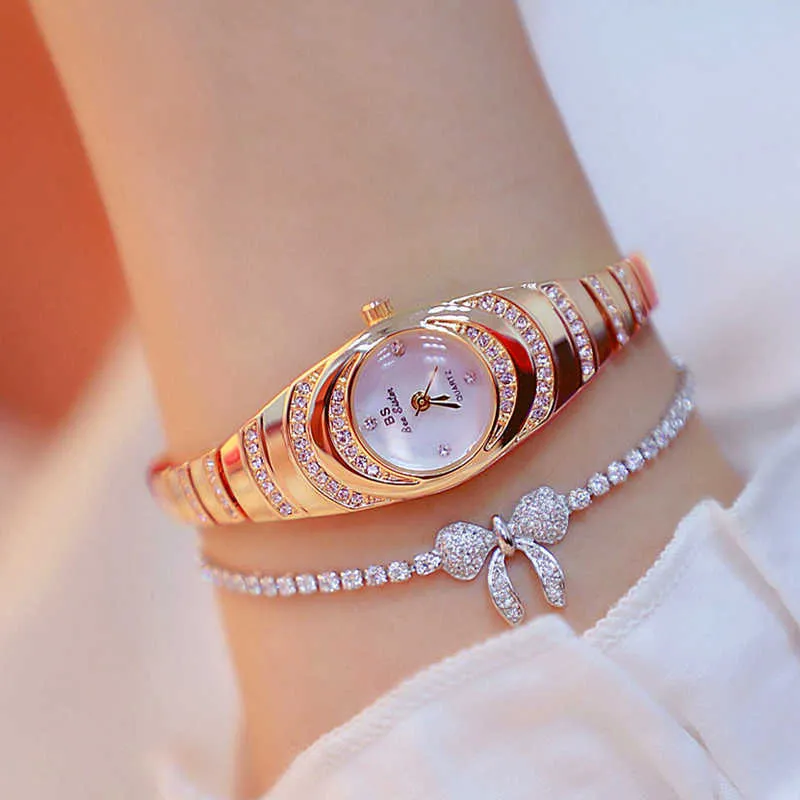 Women Watch With Armband Fashion Casual Dames Polshorloge Diamond Rose Gold Ladies Horloges Kleine Dial Quartz Horloge 210527