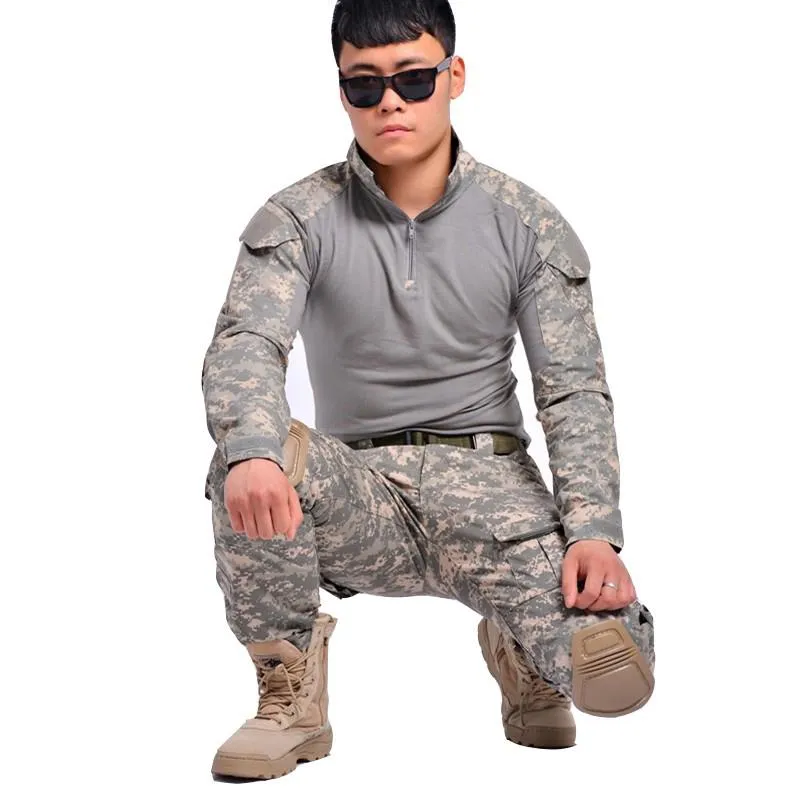 여성용 2 조각 팬츠 멀티 캠 위장 군용 전술 군대 유니폼 바지 하이킹 페인트 볼 전투화물, 무릎 패드