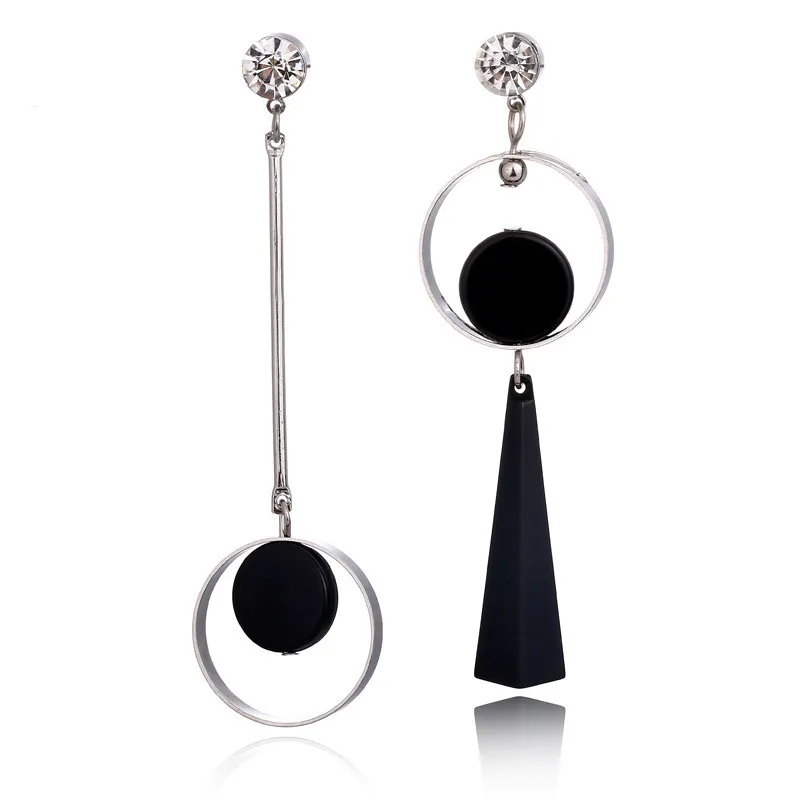 Mode Geometrische Lange Asymmetry Dangle Earring Rhinestone Cirkel Oor Stud Nieuwe Acryl Big Oorbellen Bijoux Brincos