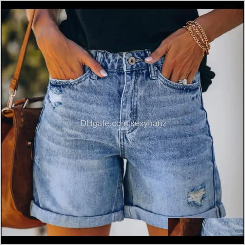 new 2021 summer high waist denim shorts women casual loose ladies fashion plus size elastic waist wide leg short jeans pockets #