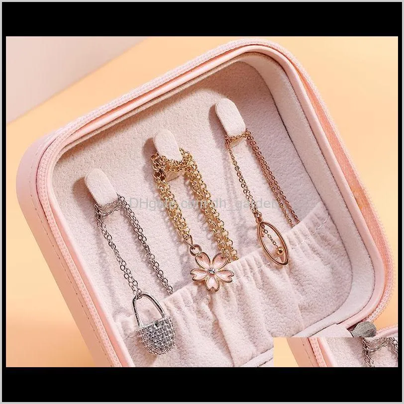 travel jewelry boxes organizer pu leather display storage case necklace earrings rings jewelrys holder gift box sn2524