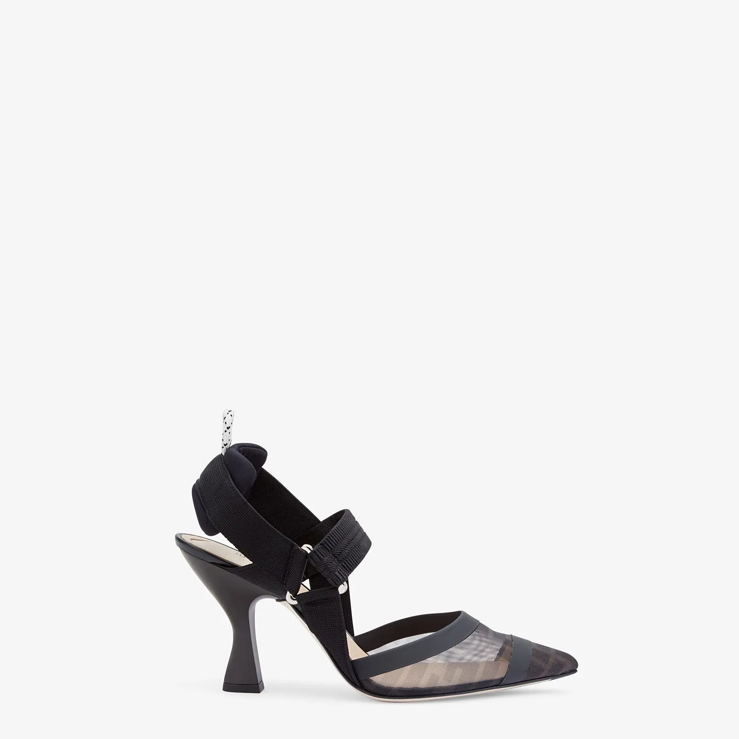 Fashion Season Shoes Roma Colibri Pumps Black Leather Tech Mesh High-heeled Slingbacks Elasticated Ribbons