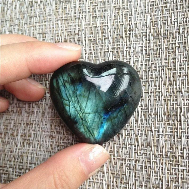 Dekorativa föremål Figurer Crystal Labradorite Palm Stone Healing Quartz Gemstone Worry Heart Shape Selenite Moonstone