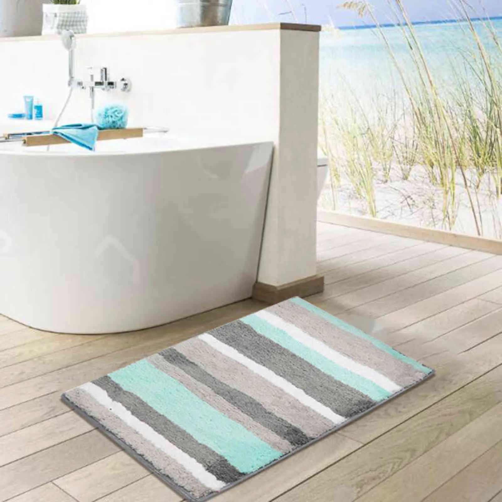 Bathroom Mat Stripe Design Home Floor Mat Bath Rugs Absorbent Foot Carpet Living Room Rug Doormat Carpet Non-slip 8 Colors 211109