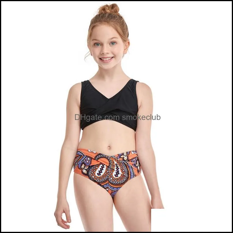 Attrezzatura da spiaggia Sport acquatici all'aperto Stampa floreale Costume da bagno per ragazza Costumi da bagno per bambini 5-12 anni Bikini Set Due pezzi Bambino Ragazze che fanno il bagno S