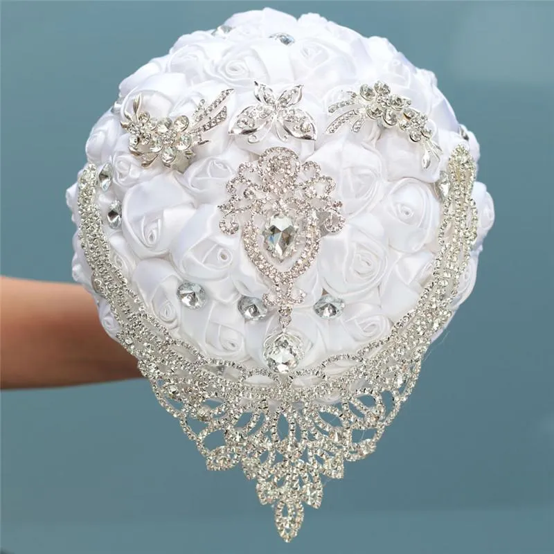 16 Styles Ny vit bröllopsbrud som håller blommor konstgjorda bukettband Rhinestone Pearl Bouquet Decoration